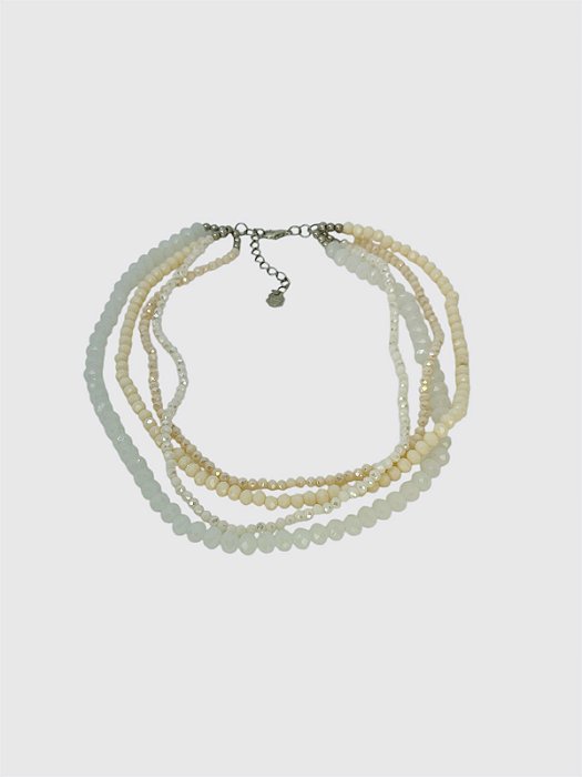 Colar 4v. de cristais brancos e off white