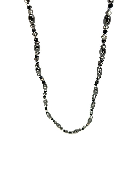 Colar 1v. de minicristais preto, prata, black diamont e pedra jet hematite