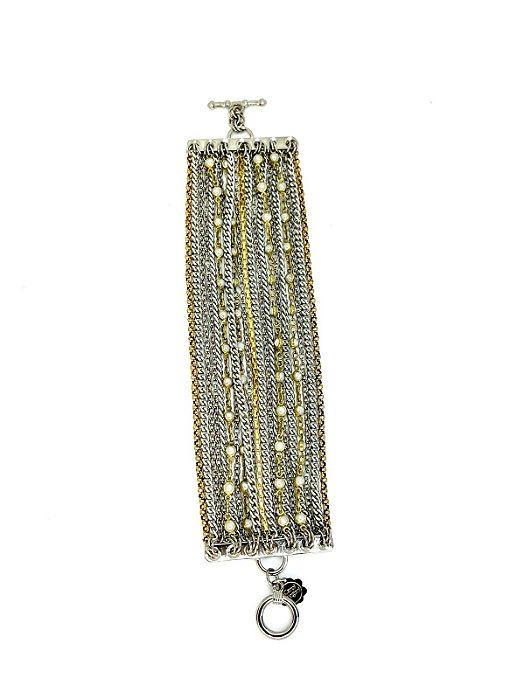 Pulseira 21 voltas de correntes diversas com mix de banhos