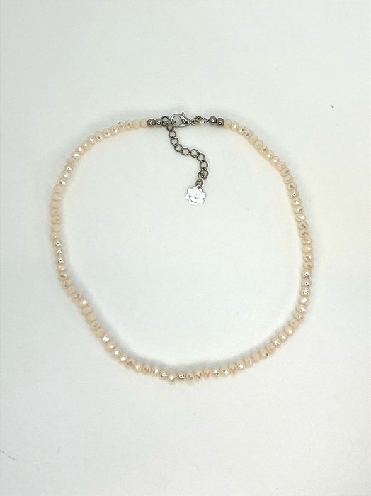 Chocker 1v. de cristais nude furtacor e pérolas rosada