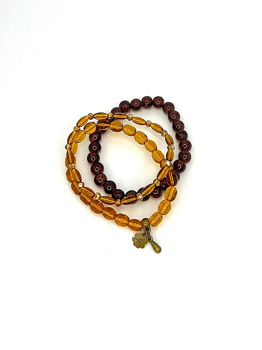 Pulseira 3v. de muranos ambar e marrom
