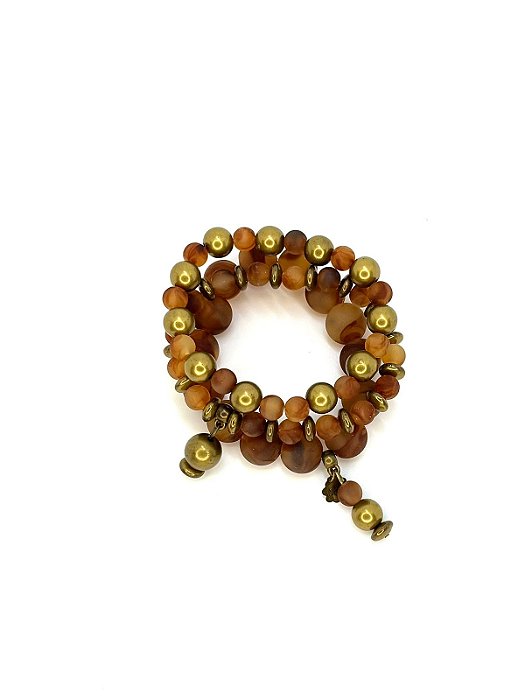 Pulseira 3v. de resina fosca marrom e abs o. velho
