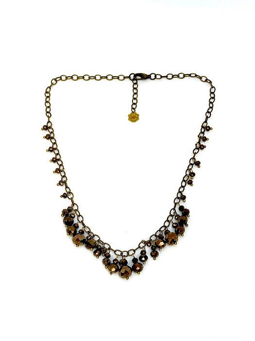 Colar 1v. curto de corr. o. velho com cristais bronze
