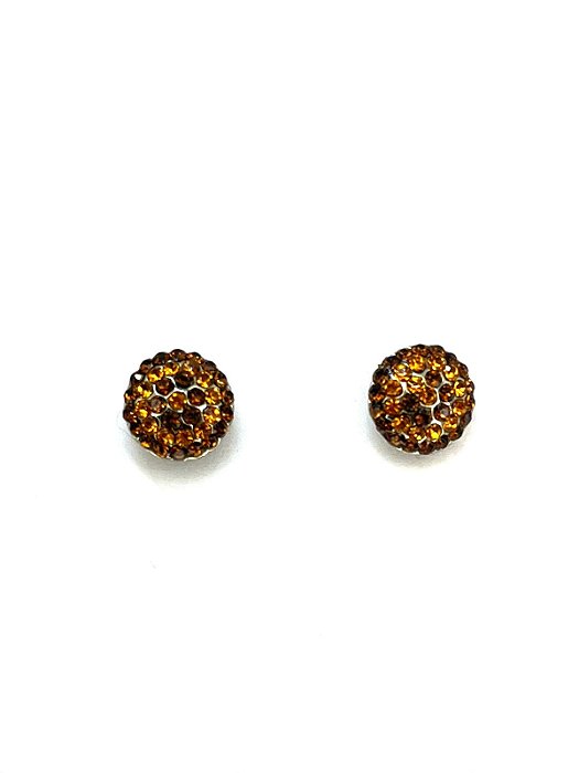 Brinco redondo com strass topaz e smoket topaz