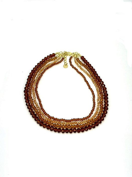 Colar 4v. curto de cristais ambar