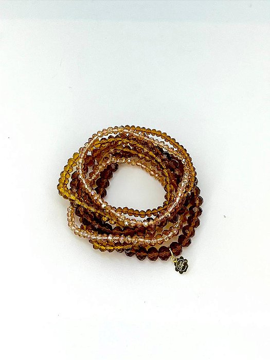 Pulseira 7v. de cristais ambar e lt. colorad