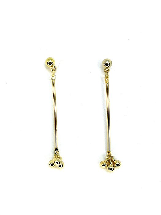 Brinco dourado com palito e bolinhas penduradas
