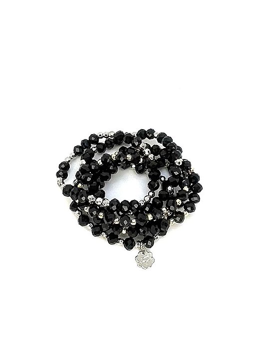 Pulseira 6v. de cristal preto e bolinhas abs niquel e douradas