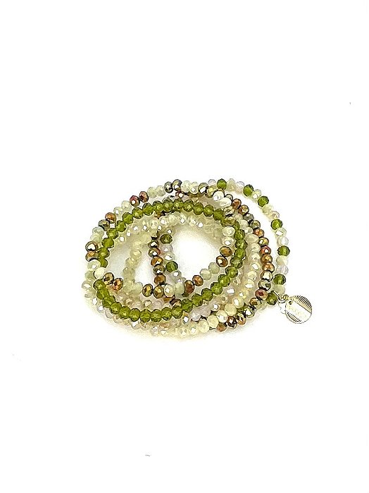 Pulseira 7v. de cristais verdes e metalizados furtacor