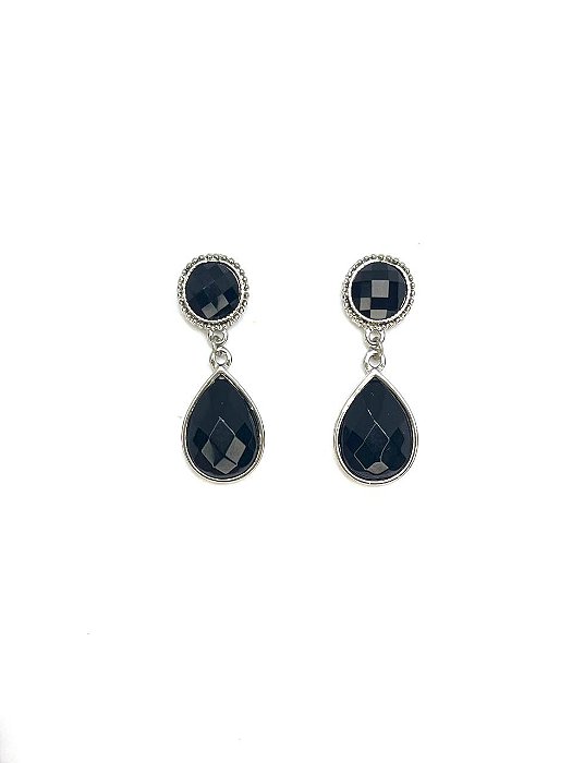 Brinco niquel com chaton preto