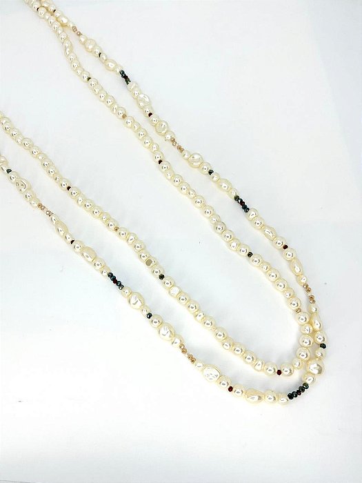 Colar 2v. de perolas e minicristais coloridos