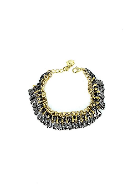 Pulseira 2v. de corrente dourada e grafite com pingentinhos