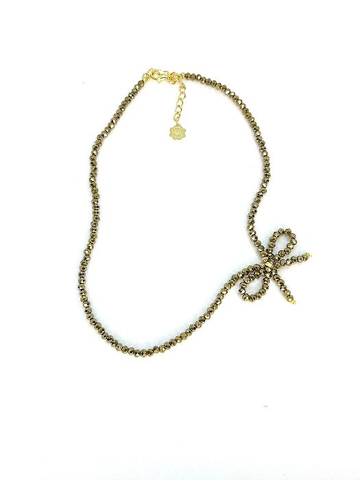 Chocker de minicristais com laço na lateral