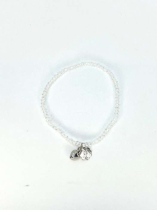 Pulseira 1v. de minicristais e pingente coração