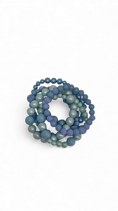 Pulseira 5v. de pérolas e resinas azul claro