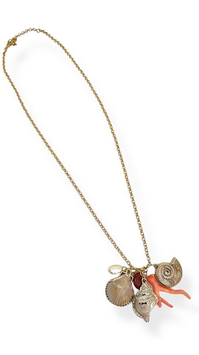 Colar 1v. corr. dourada com pingentes maritimos