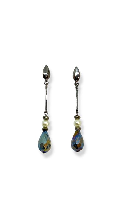 Brinco grafite com gota de cristal jet hematite e perola