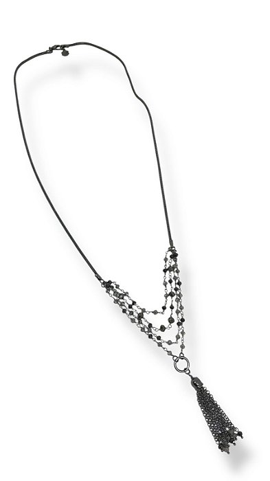 Colar de corrente rabo de rato grafite com cristais cinza