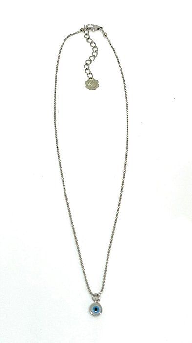 Colar 1v. corr. bolinha niquel fininha com pingente olho grego