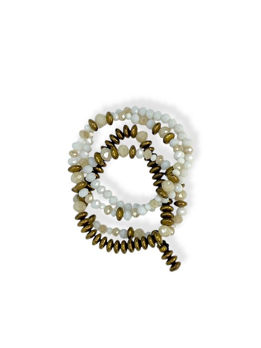 Pulseira 4v. de cristal branco e bege com abs ouro velho