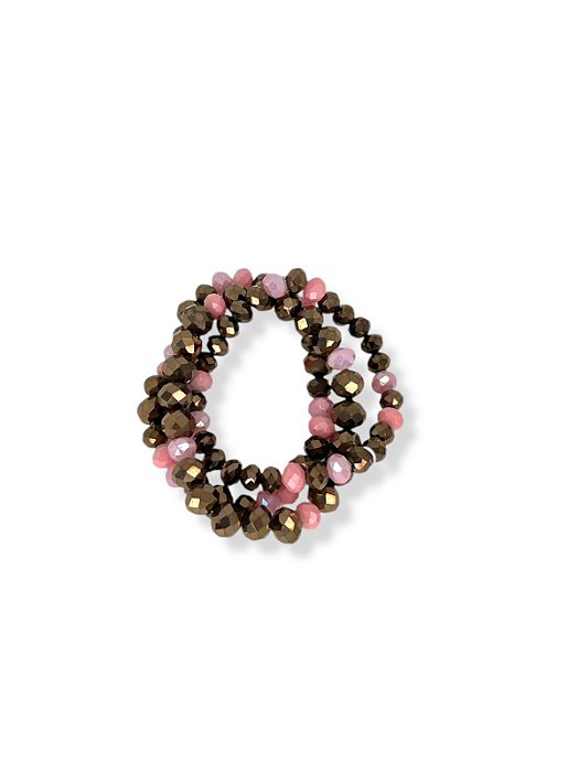 Pulseira 3v. de cristais bronze e rosa
