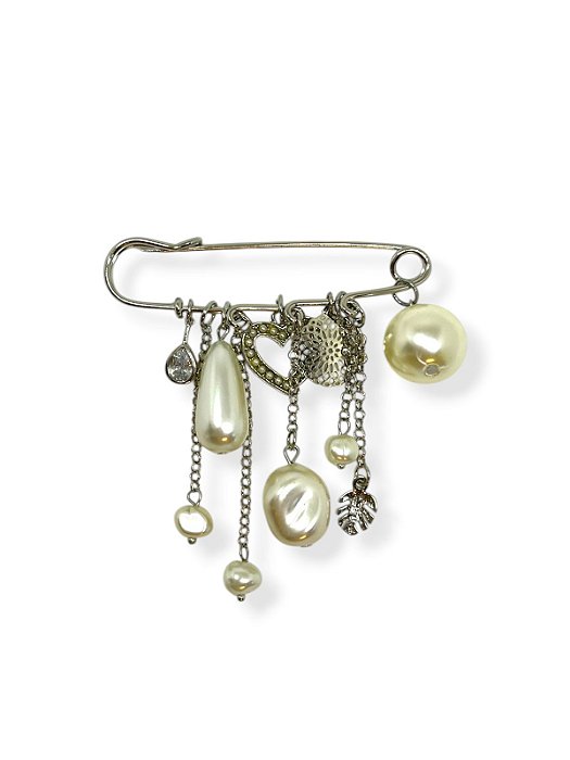 Broche níquel com correntes e pingentes niquel