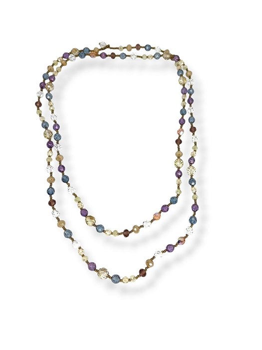 Colar 1v. comprido com missangas e cristais coloridos