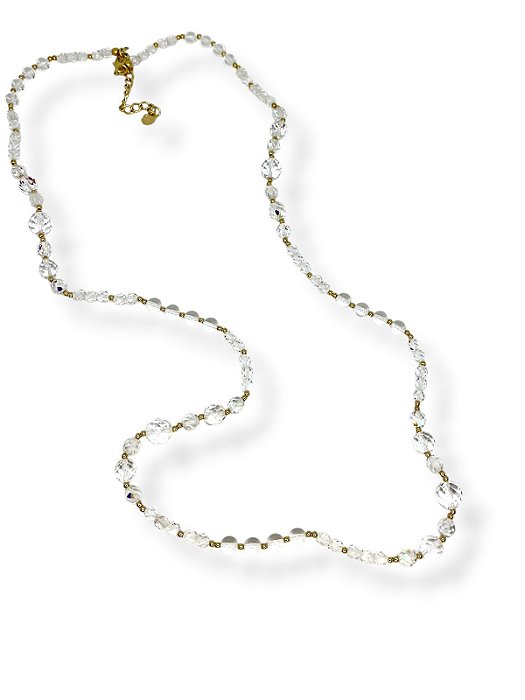 Colar 1v. comprido de cristais e porcelana transparente e furtacor