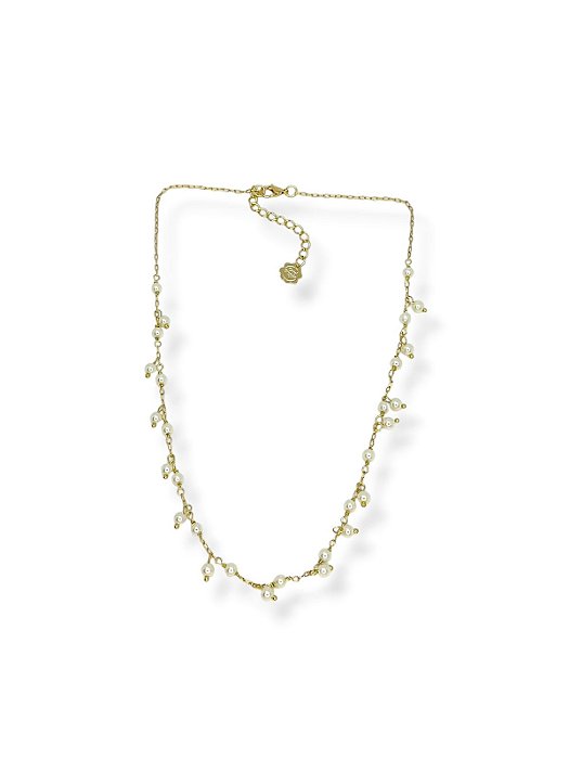 Colar 1v. de corr. dourada fina com perolinhas