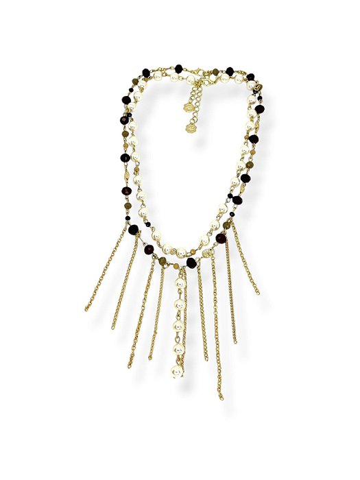 Kit com dois colares de cristais coloridos e pérolas