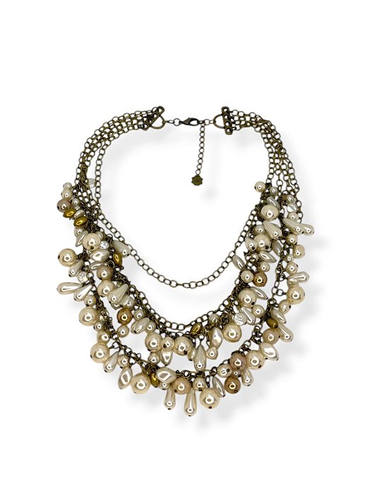 Colar 4v. de corr. o. velho com pérolas de cores e formatos diversos