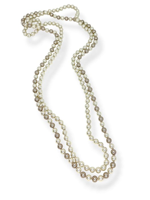 Colar 2v. de pérolas de vidro bege e champanhe