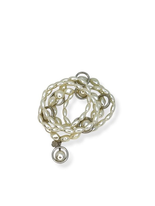 Pulseira 5v. de pérolas abs branca e abs níquel