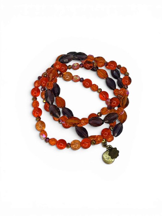 Pulseira 4v. de cristais laranja e roxo