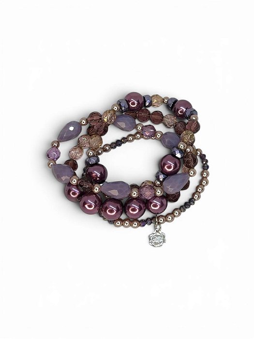 Pulseira 4v. de pérolas e cristais lilás e roxos