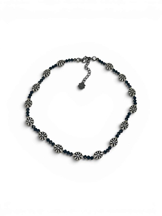 Chocker de cristais azul marinho e abs flor