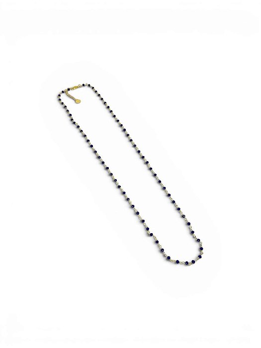 Colar 1v. no fio dourado com cristais azul escuro