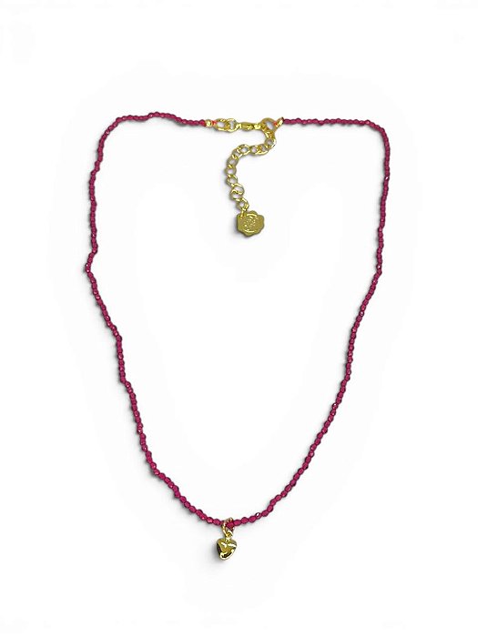 Colar 1v. de minicristais fucsia e pingente coração pequeno