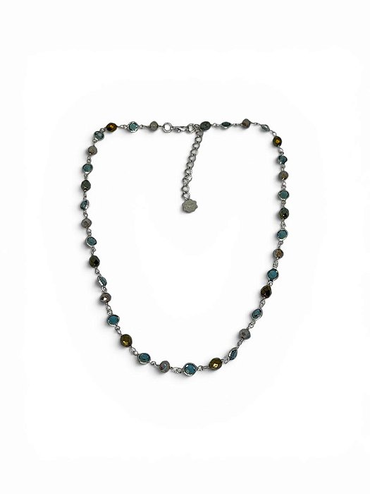 Colar 1v. de cristais jet hematite, fumê e pingentinhos