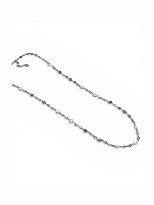 Colar 1v. comprido de cristais prata, jet hematite transparente e fumê