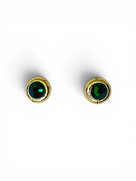 Brinco redondo dourado com strass verde esmeralda