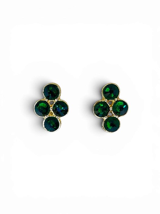 Brinco dourado com strass verde bandeira