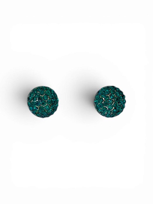 Brinco redondo níquel com strass verde esmeralda
