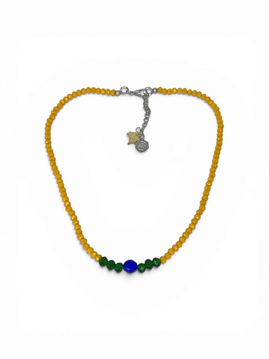 Colar 1v. de cristais amarelos, verde e azul
