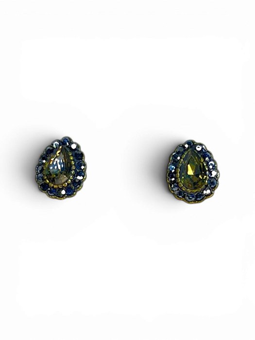 Brinco gota o. velho com strass jet hematite e gota fumê