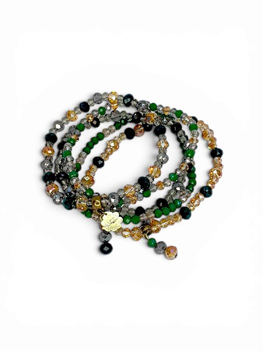 Pulseira 5v. de cristais verde, lt colorad e black diamont