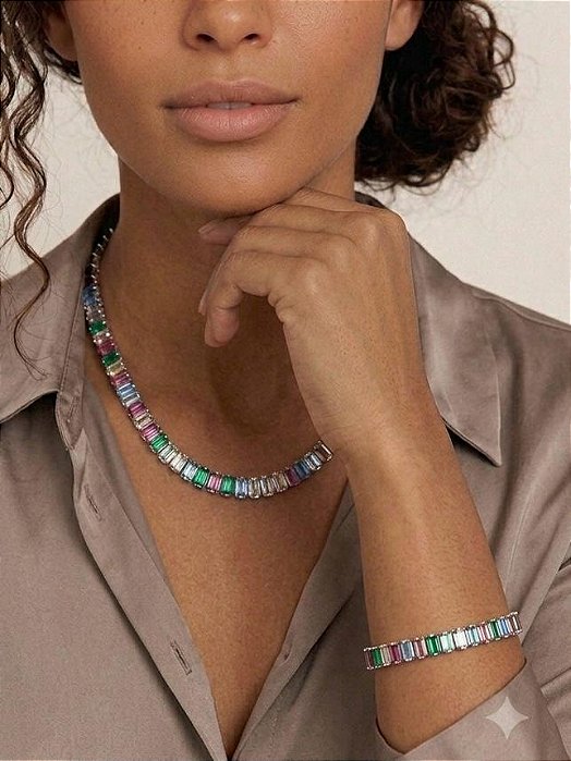 Chocker niquel de riviera baguete colorida