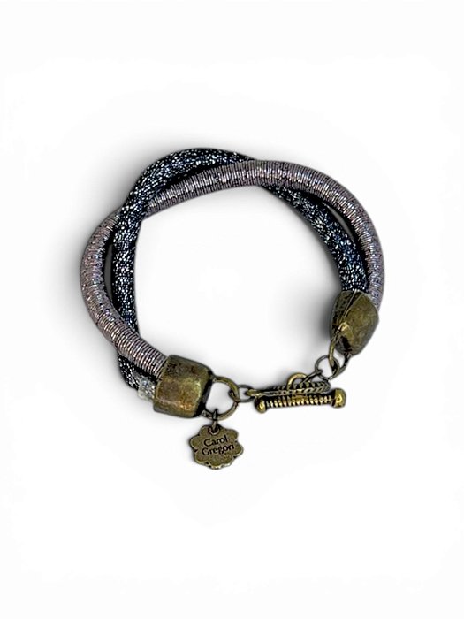 Pulseira 2v. de cordões de lurex largos preto e cinza