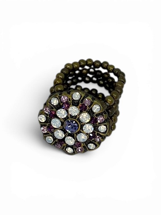 Anel 4v. de bolinhas com flor de strass white opal e ametist