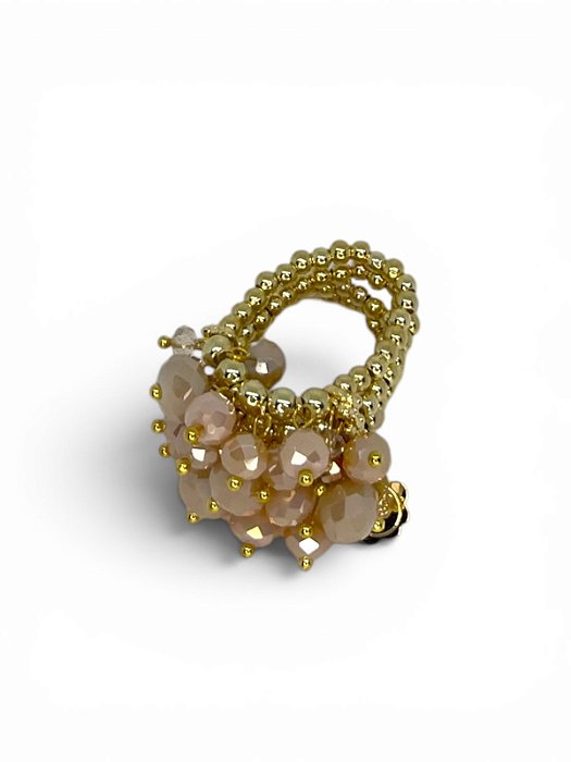 Anel 4v. dourado com cristais bege